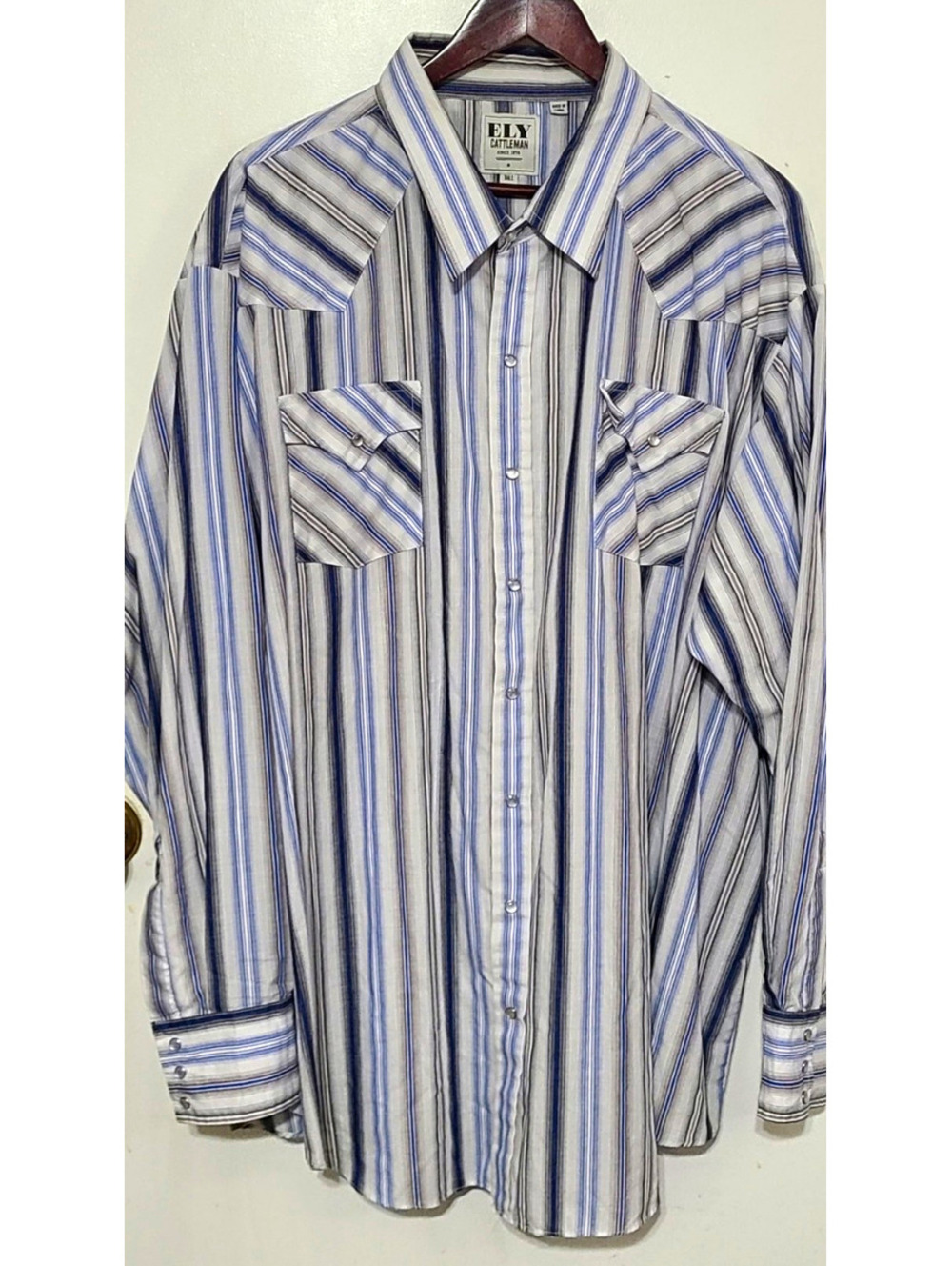 Cattleman Men's 4XLT Tall Western Shirt Pearl Snap Stripe Cowboy Blue Gray